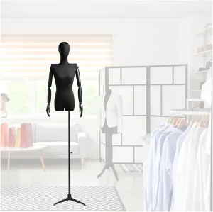 Female Tailors Dummy Female Dress Form Mannequin Torso Black Flax Body Mannequin with Metal Base, Women Tailors Dummy Torso for Dress Jewelry Display, Height Adjustable 120cm-210cm with Stand