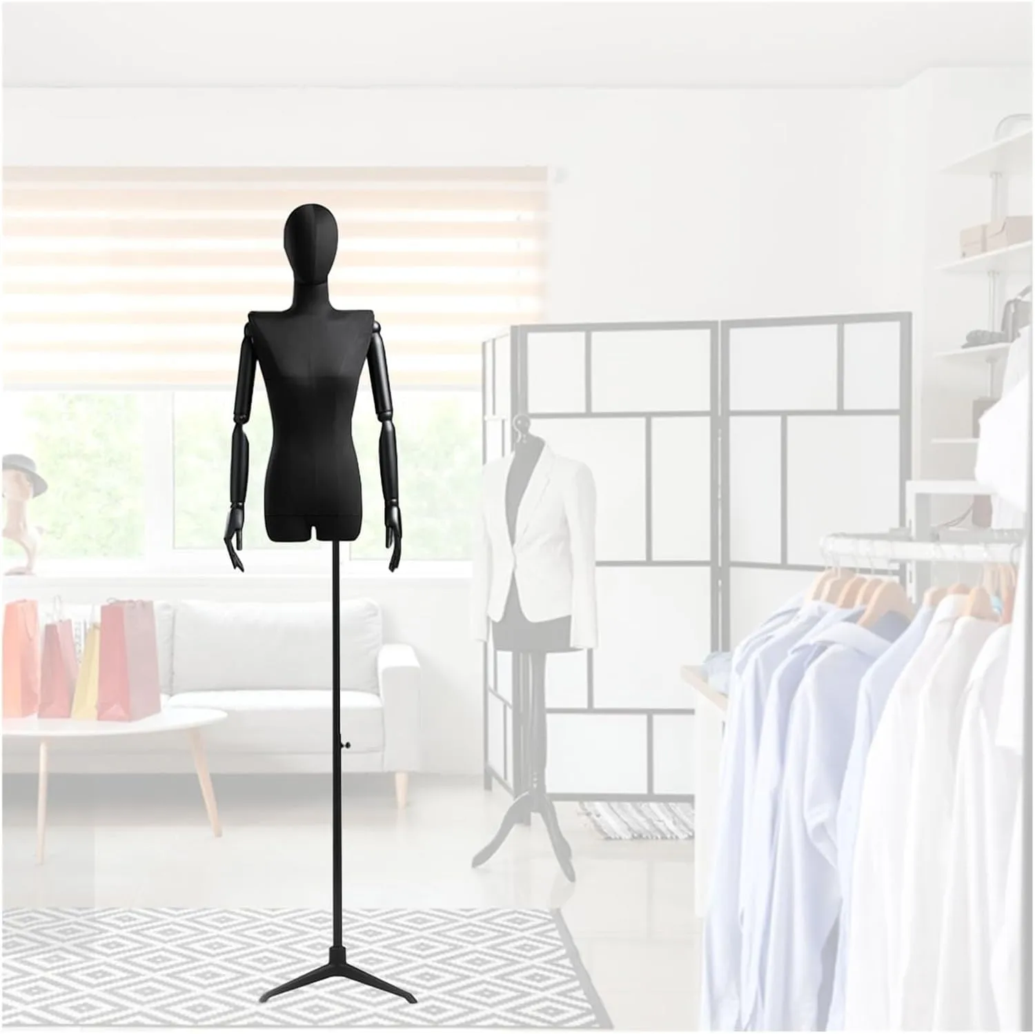 Female Tailors Dummy Female Dress Form Mannequin Torso Black Flax Body Mannequin with Metal Base, Women Tailors Dummy Torso for Dress Jewelry Display, Height Adjustable 120cm-210cm with Stand