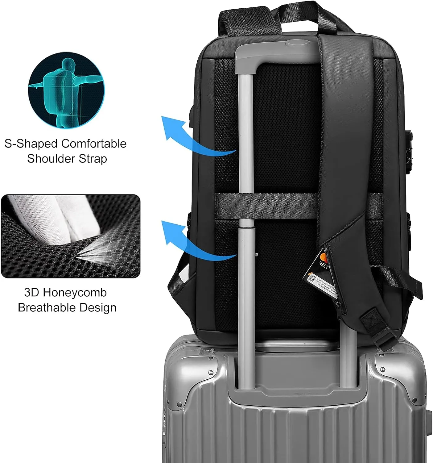 FENRUIEN Anti-Theft Hard Shell Backpack 15.6-Inch,Expandable Slim Business Travel Laptop Backpack for Men,Water Resistant Black Laptop Bag with USB Port
