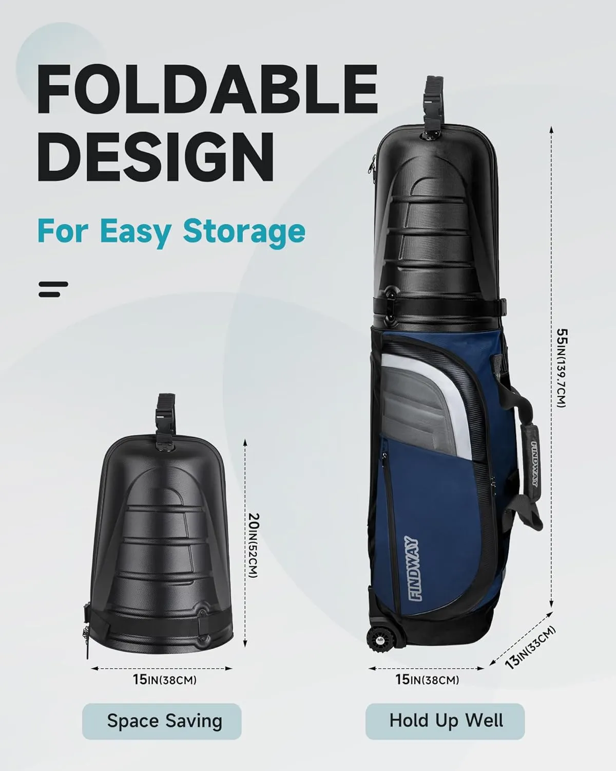 findway Golf Travel Bags for Airlines with Wheels and ABS Hard Case Top, Protect Your Clubs, Waterproof 1680D Oxford Fabric and Oversize Tank Wheels, Lightweight and Easy to Maneuver