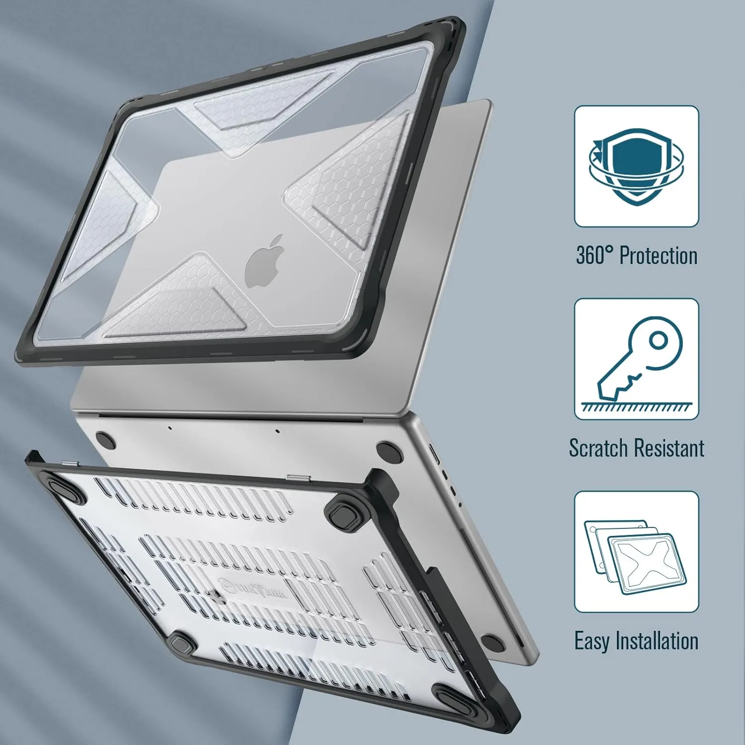 Fintie Case for MacBook Pro 16 Inch A3403 A3186 A2991 A2780 A2485 (2024 2023 2022 2021) - Heavy Duty Rugged Hard Shell Cover with TPU Bumper for MacBook Pro 16" M4/M3/M2/M1 Pro/Max Chip, Clear