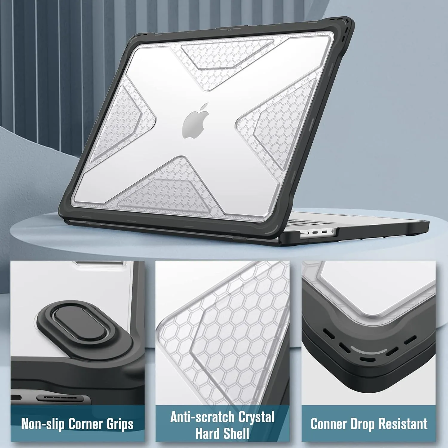 Fintie Case for MacBook Pro 16 Inch A3403 A3186 A2991 A2780 A2485 (2024 2023 2022 2021) - Heavy Duty Rugged Hard Shell Cover with TPU Bumper for MacBook Pro 16" M4/M3/M2/M1 Pro/Max Chip, Clear
