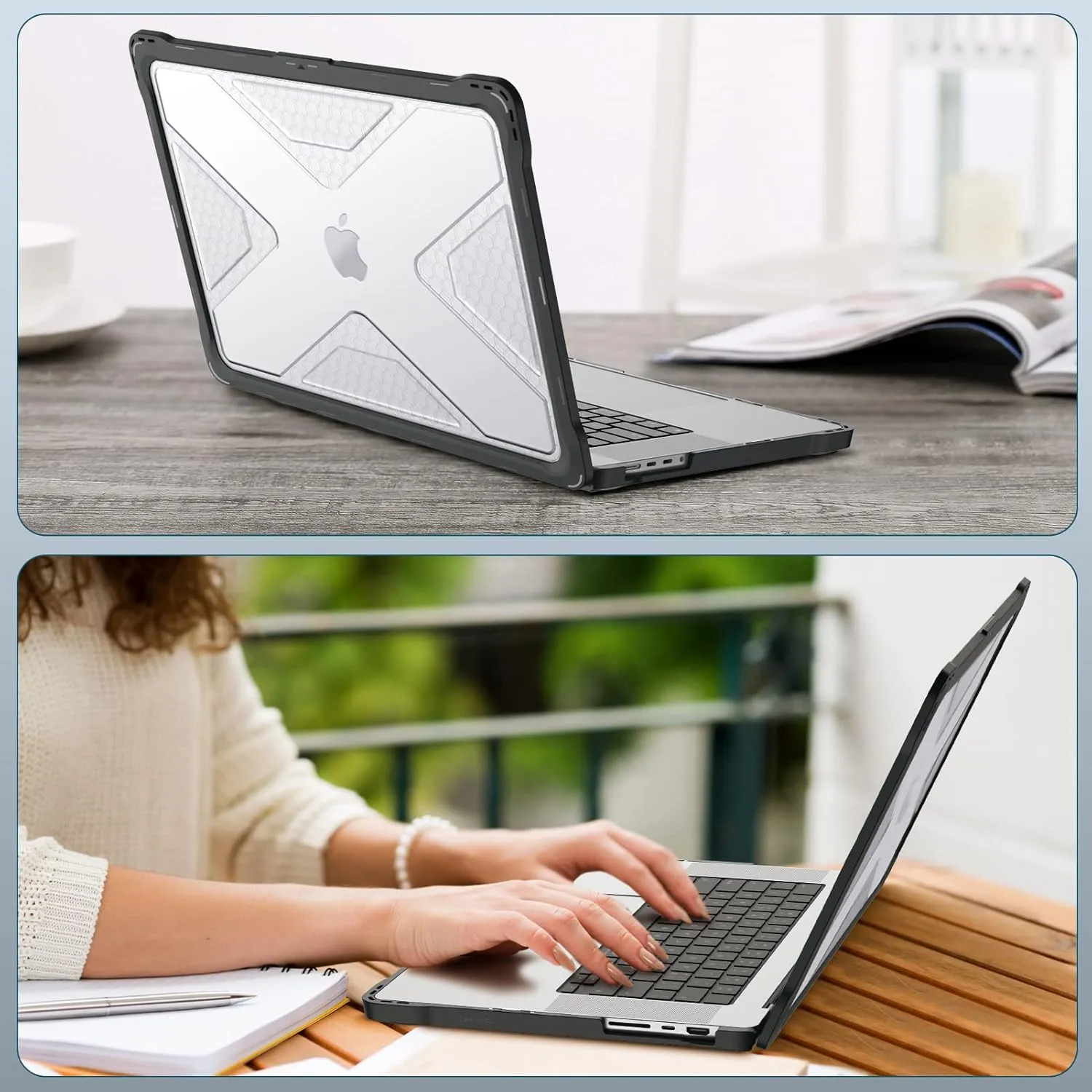 Fintie Case for MacBook Pro 16 Inch A3403 A3186 A2991 A2780 A2485 (2024 2023 2022 2021) - Heavy Duty Rugged Hard Shell Cover with TPU Bumper for MacBook Pro 16" M4/M3/M2/M1 Pro/Max Chip, Clear