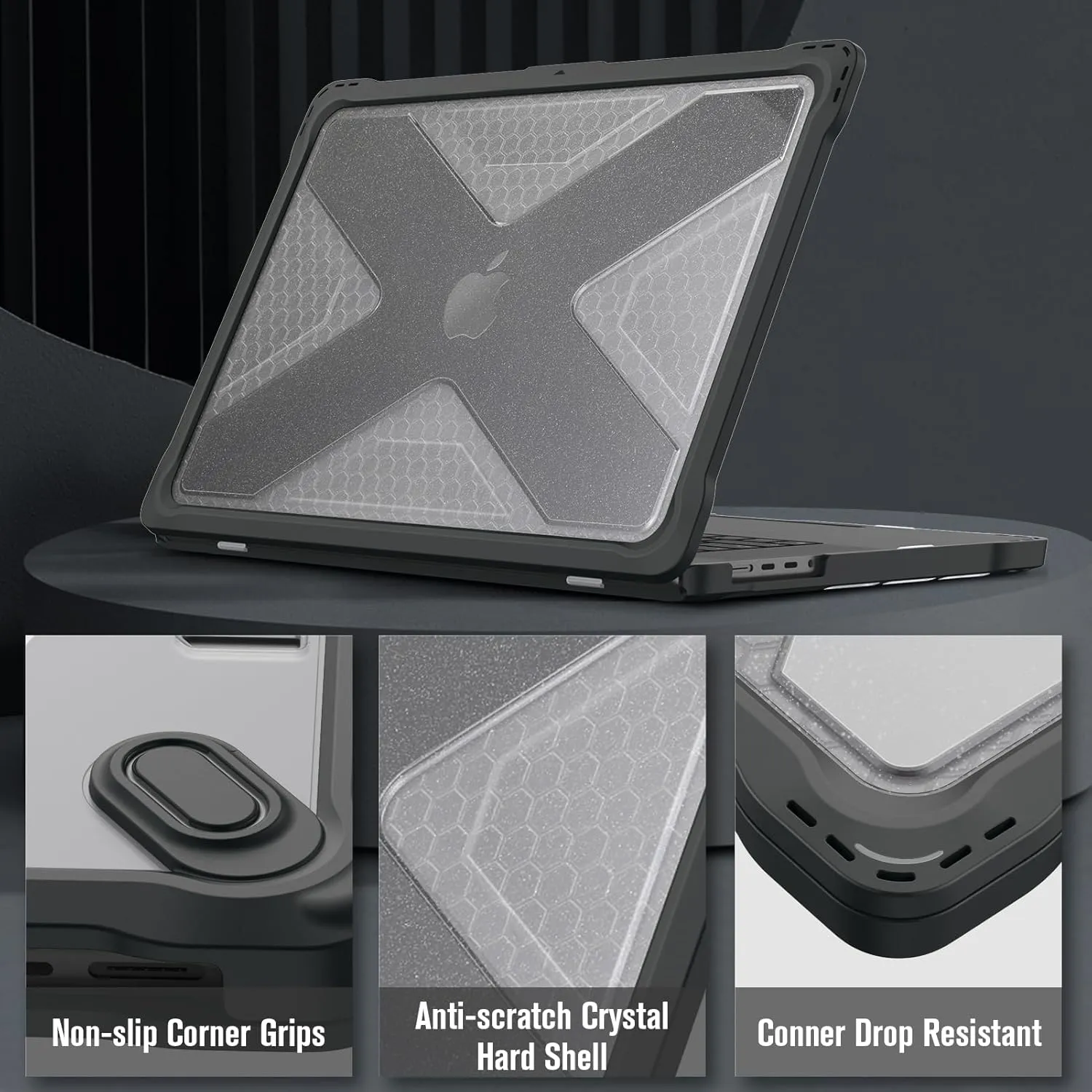 Fintie Case for MacBook Pro 16 Inch A3403 A3186 A2991 A2780 A2485 (2024 2023 2022 2021) - Heavy Duty Rugged Hard Shell Cover with TPU Bumper for MacBook Pro 16" M4/M3/M2/M1 Pro/Max Chip, Glittering