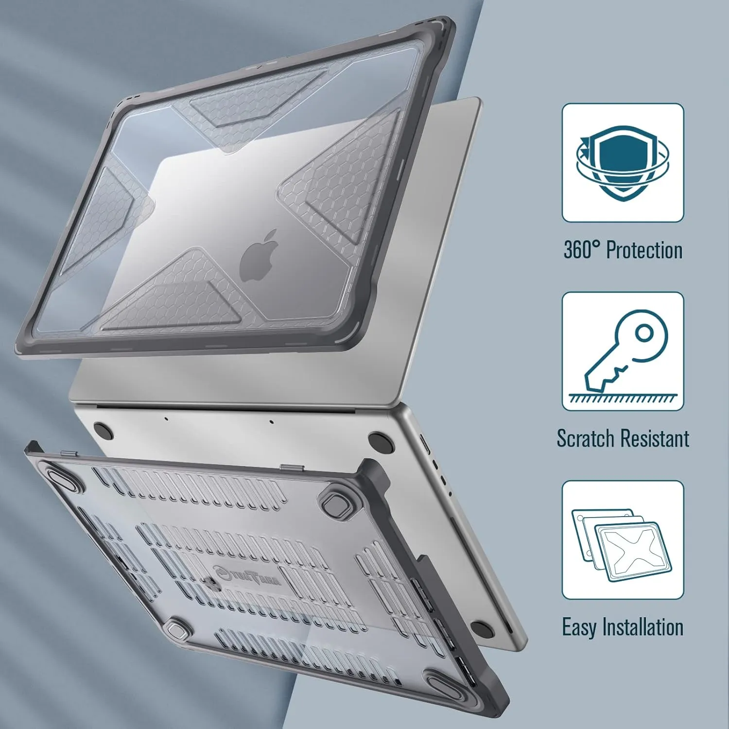 Fintie Case for MacBook Pro 16 Inch A3403 A3186 A2991 A2780 A2485 (2024 2023 2022 2021) - Heavy Duty Rugged Hard Shell Cover with TPU Bumper for MacBook Pro 16" M4/M3/M2/M1 Pro/Max Chip, Gray