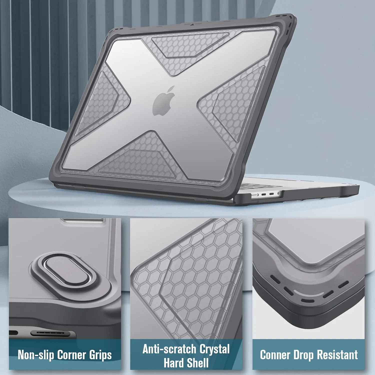 Fintie Case for MacBook Pro 16 Inch A3403 A3186 A2991 A2780 A2485 (2024 2023 2022 2021) - Heavy Duty Rugged Hard Shell Cover with TPU Bumper for MacBook Pro 16" M4/M3/M2/M1 Pro/Max Chip, Gray
