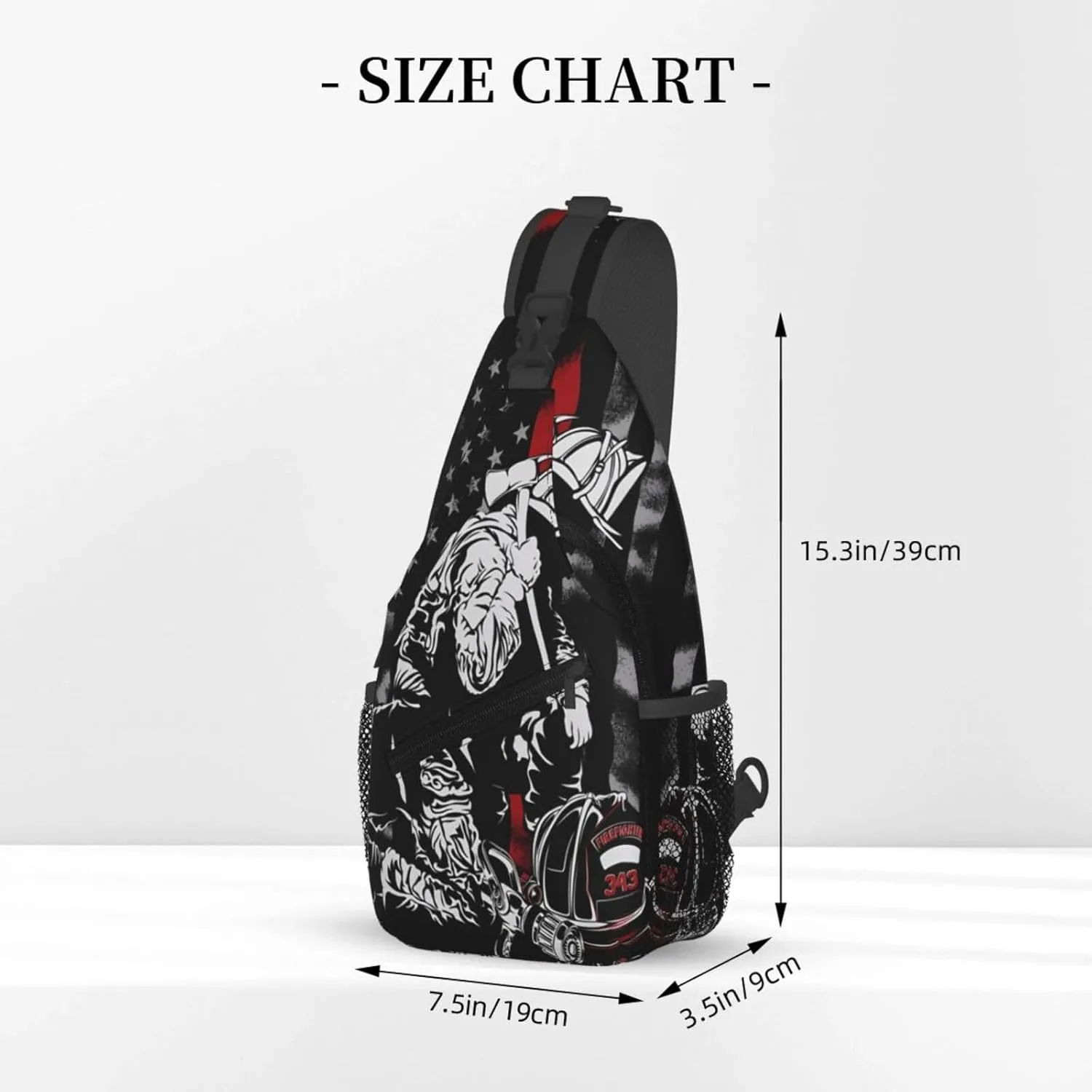Firefighter American Flag Memorial Never Forget Flag Crossbody Sling Bag Chest Bags Casual Shoulder Backpack Sport Fanny Pack Gym Diagonally Daypack with Adjustable Strap for Running