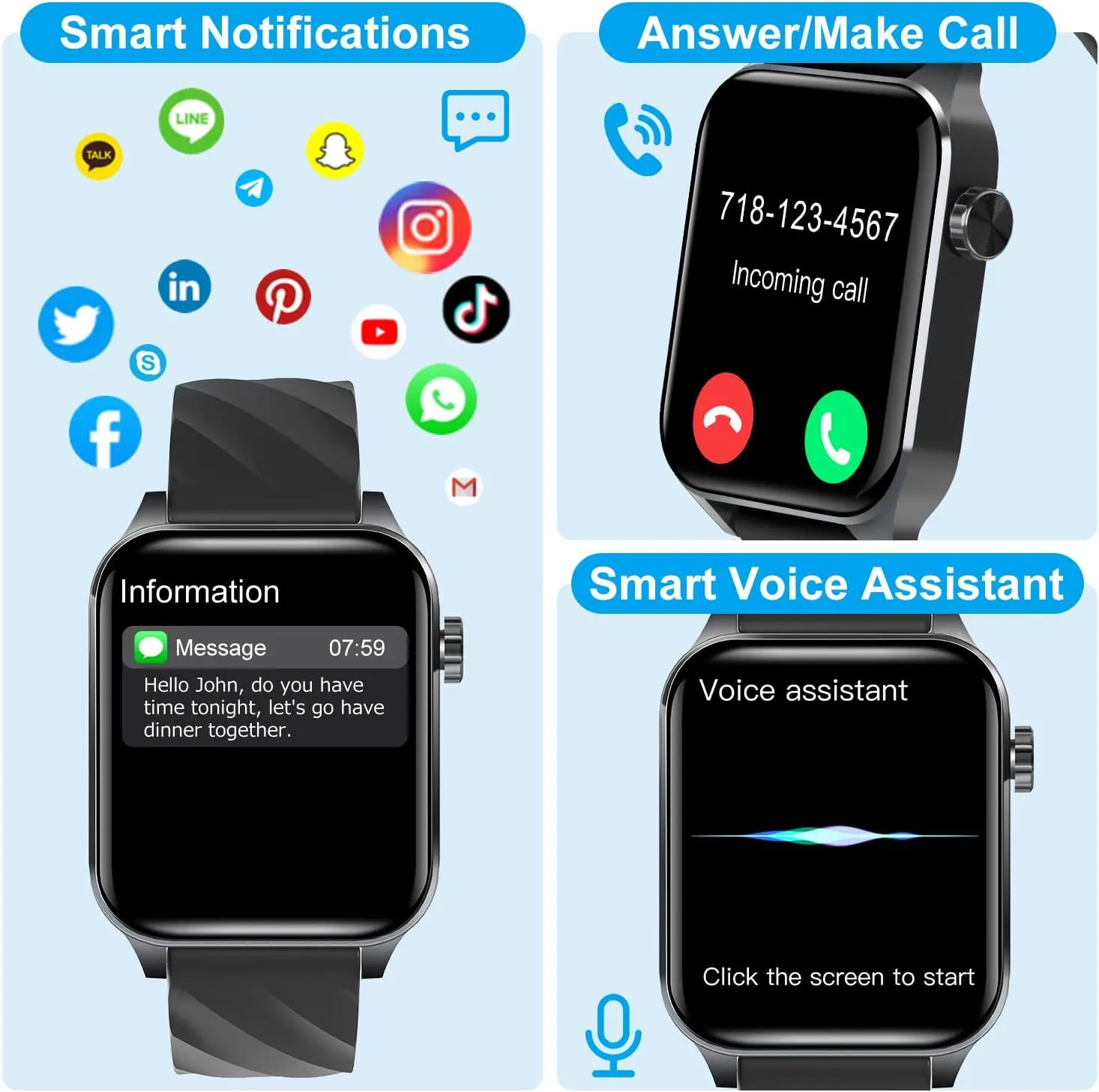 Fitness Tracker (Answer/Make Calls), 1.85" Smart Watch with 24/7 Heart Rate, Blood Oxygen Monitor, Sleep Tracker, 100  Sport Mode, IP68 Waterproof Activity Tracker, Compatible with iOS & Android,Black