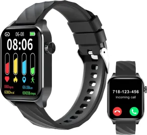 Fitness Tracker (Answer/Make Calls), 1.85" Smart Watch with 24/7 Heart Rate, Blood Oxygen Monitor, Sleep Tracker, 100  Sport Mode, IP68 Waterproof Activity Tracker, Compatible with iOS & Android,Black