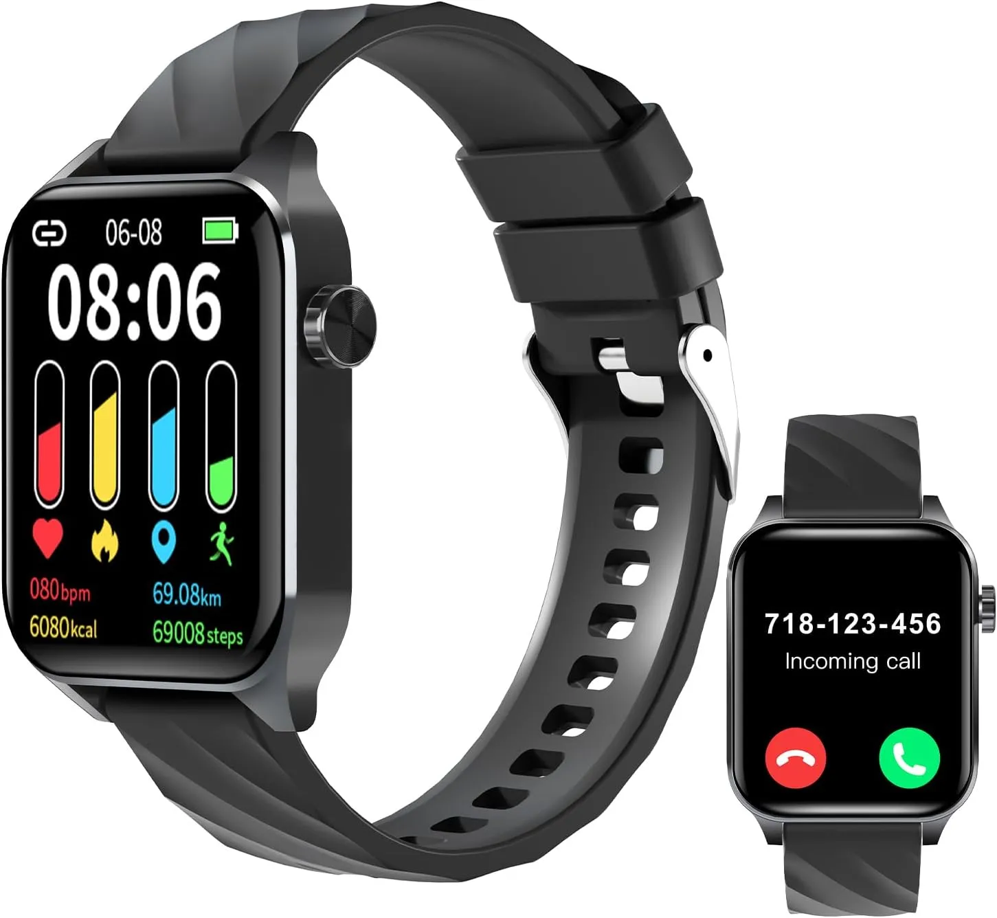 Fitness Tracker (Answer/Make Calls), 1.85" Smart Watch with 24/7 Heart Rate, Blood Oxygen Monitor, Sleep Tracker, 100  Sport Mode, IP68 Waterproof Activity Tracker, Compatible with iOS & Android,Black