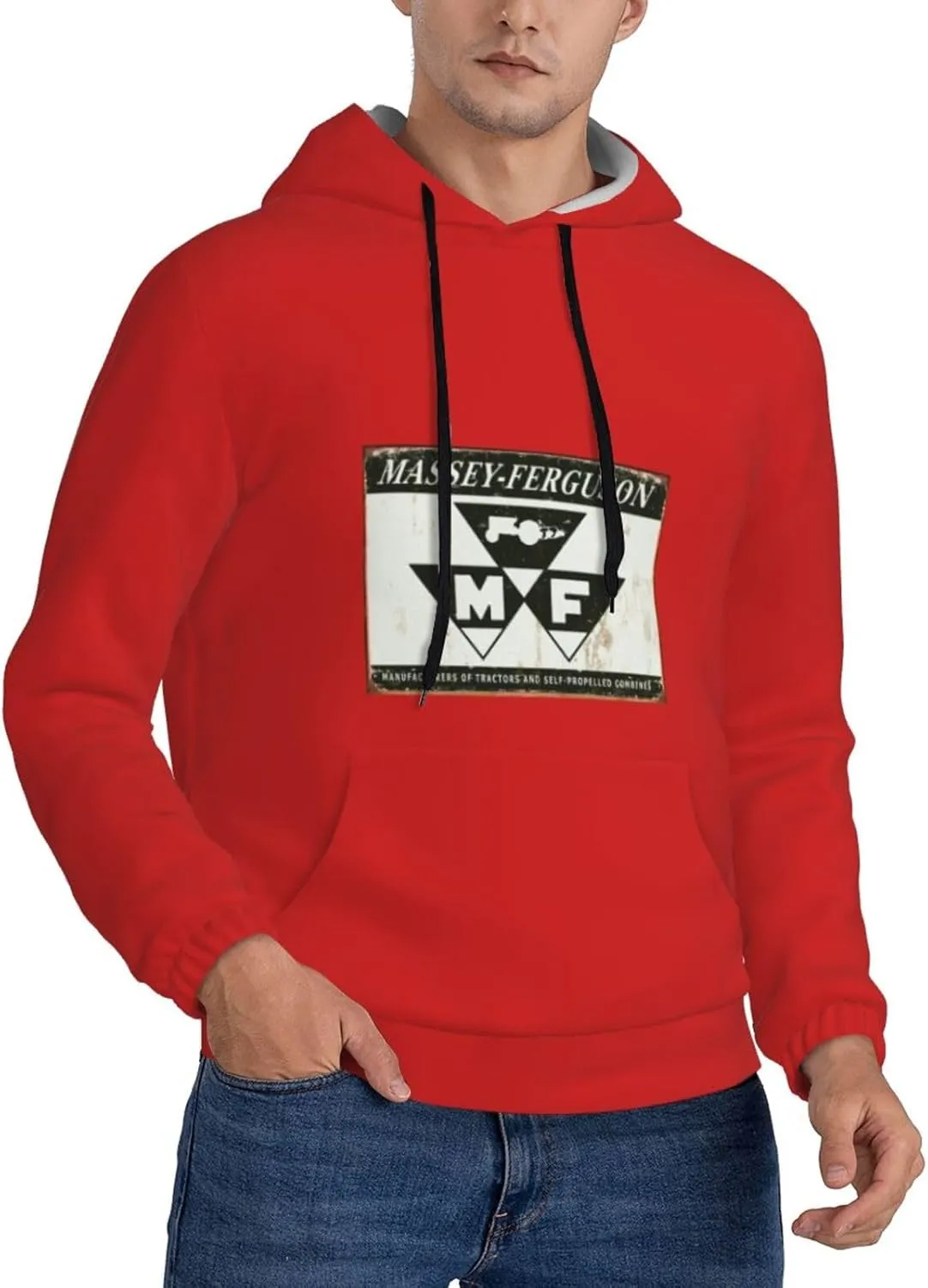Flag Of Massey Ferguson Tractors Men'S Hooded Fleece Sweatshirt Comfortable Men'S T-Shirt