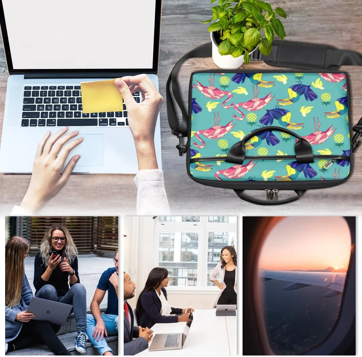 Flamingos And Toucans Laptop Bag for Men Women 13-15 Inch Case Bags Sleeve Shoulder with Anti Slip Removable The Pad Straps(15x1x11inches)
