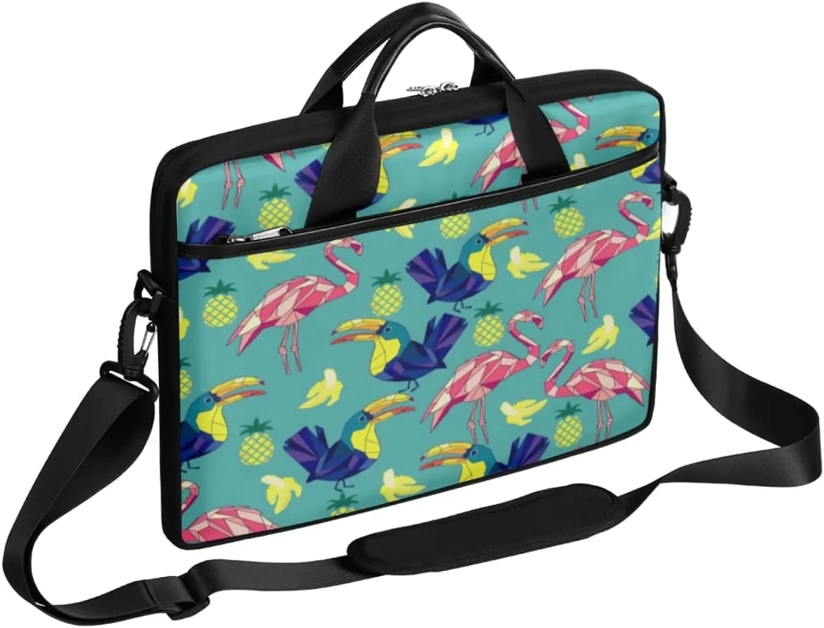 Flamingos And Toucans Laptop Bag for Men Women 13-15 Inch Case Bags Sleeve Shoulder with Anti Slip Removable The Pad Straps(15x1x11inches)