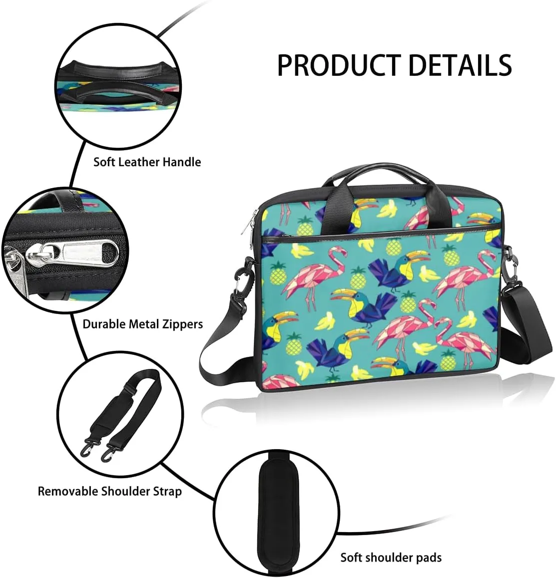 Flamingos And Toucans Laptop Bag for Men Women 13-15 Inch Case Bags Sleeve Shoulder with Anti Slip Removable The Pad Straps(15x1x11inches)