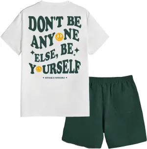 Floerns Men's 2 Piece Tracksuit Slogan Print Tee Shirt Drawstring Waist Shorts Set