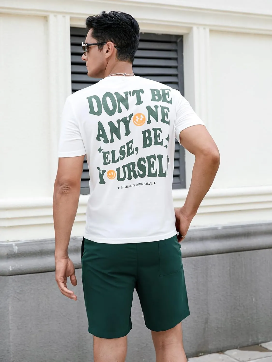 Floerns Men's 2 Piece Tracksuit Slogan Print Tee Shirt Drawstring Waist Shorts Set