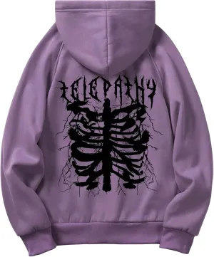 Floerns Men's Graphic Print Long Sleeve Drawstring Hoodie Pullover Sweatshirt