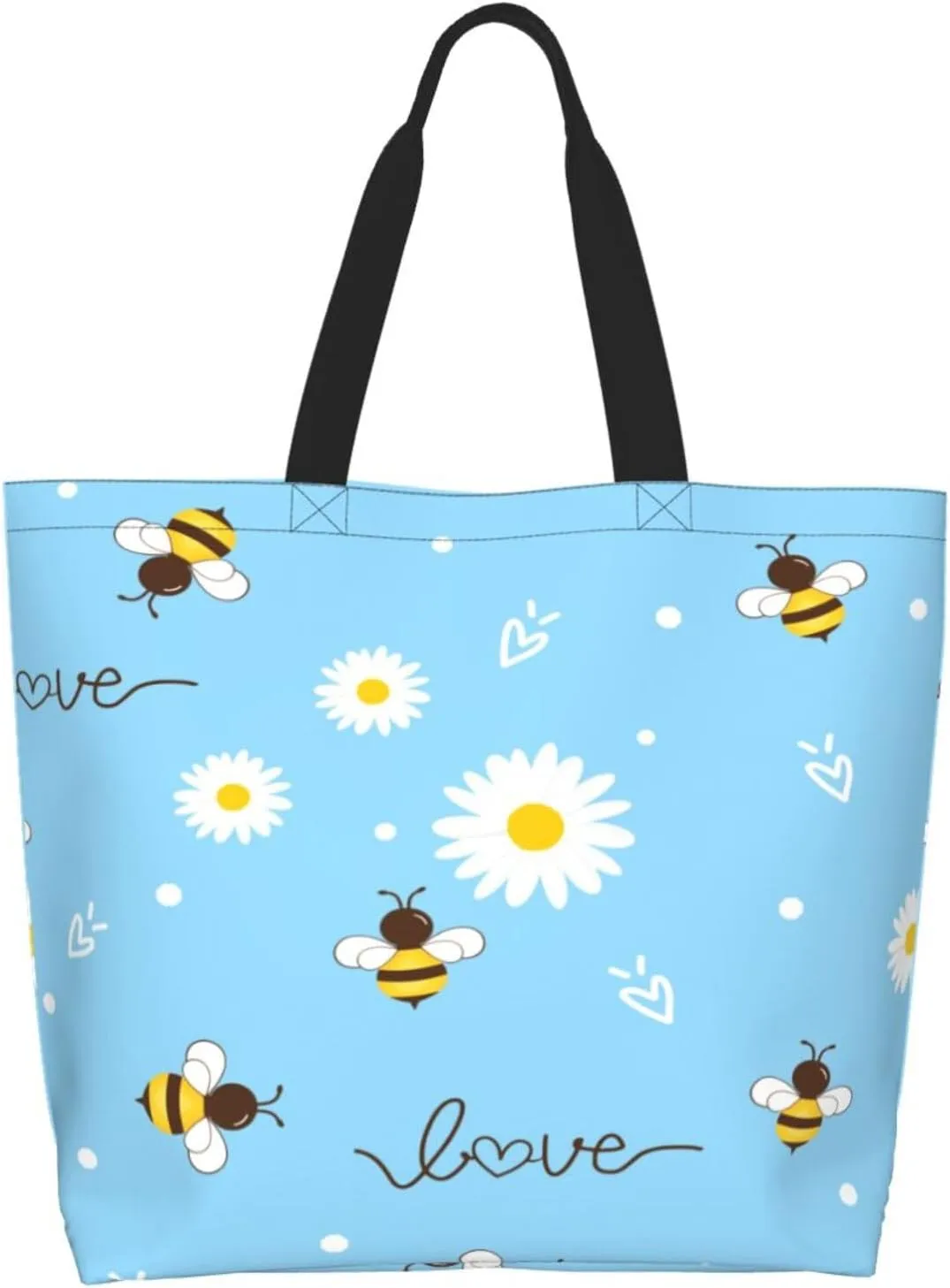 Flying bees and daisy flowers Tote Bag Shopping Bag Portable Handbags Tote Shoulder Bucket Bags for Women