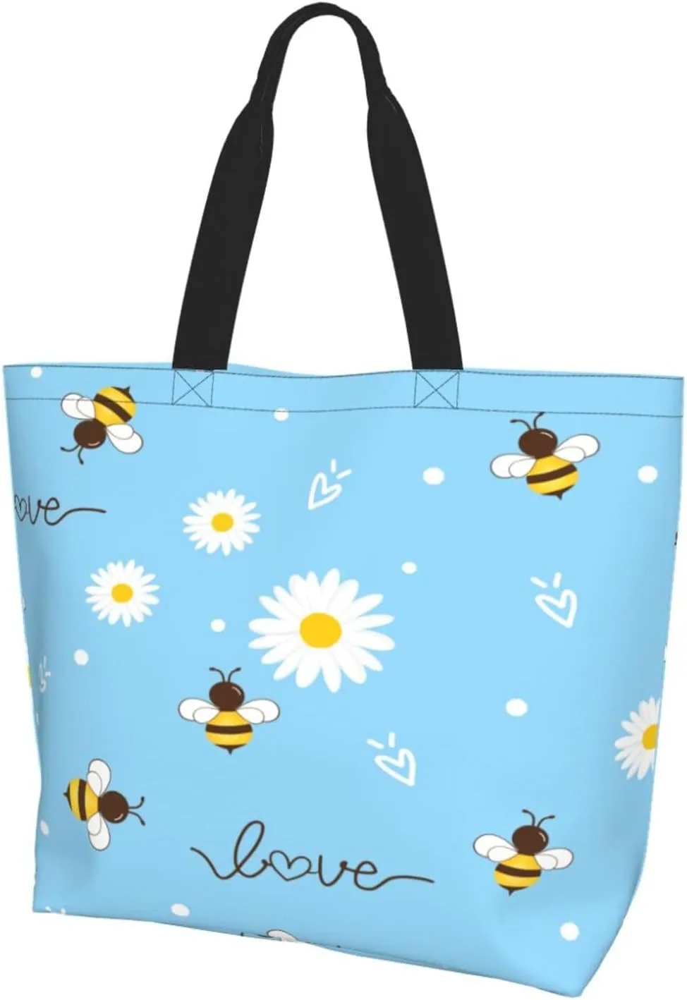 Flying bees and daisy flowers Tote Bag Shopping Bag Portable Handbags Tote Shoulder Bucket Bags for Women
