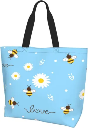 Flying bees and daisy flowers Tote Bag Shopping Bag Portable Handbags Tote Shoulder Bucket Bags for Women