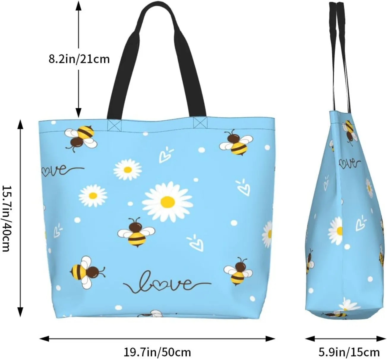 Flying bees and daisy flowers Tote Bag Shopping Bag Portable Handbags Tote Shoulder Bucket Bags for Women