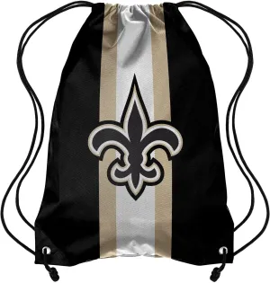 FOCO Forever Collectibles NFL New Orleans Saints Team Stripe Drawstring Backpack BagTeam Stripe Drawstring Backpack Bag, Black, 19" x 14"