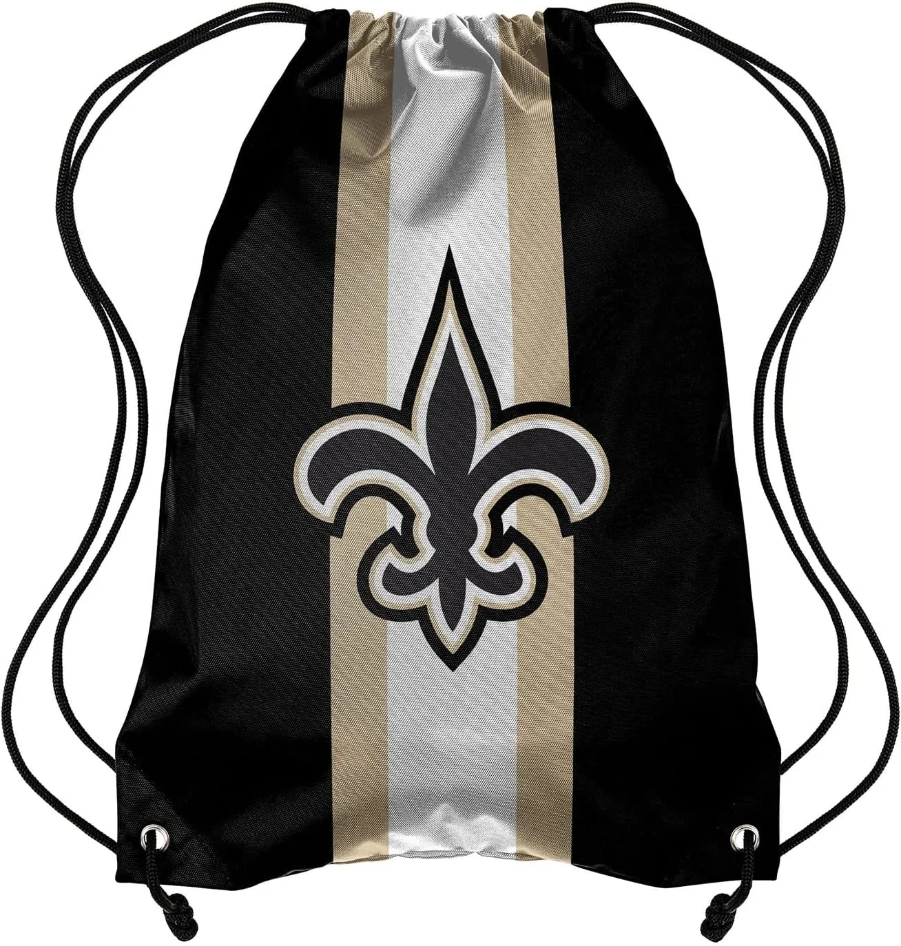 FOCO Forever Collectibles NFL New Orleans Saints Team Stripe Drawstring Backpack BagTeam Stripe Drawstring Backpack Bag, Black, 19" x 14"