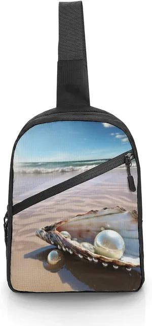 Folder Sling Bags Beach Mussel Pearl Chest Bag for Men Women Shoulder Bag for Travel Sport Chest Pack