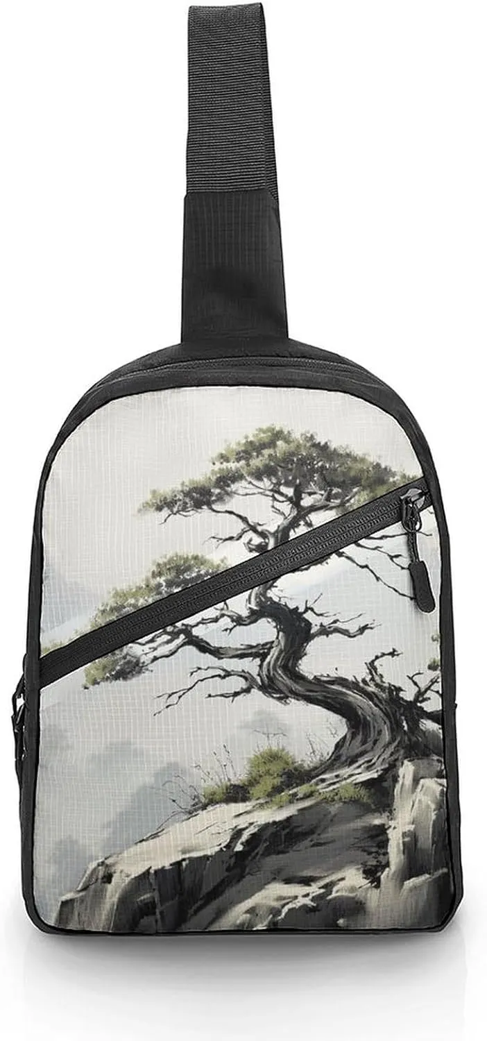 Folder Sling Bags Pine on Mountain Slope Chest Bag for Men Women Shoulder Bag for Travel Sport Chest Pack