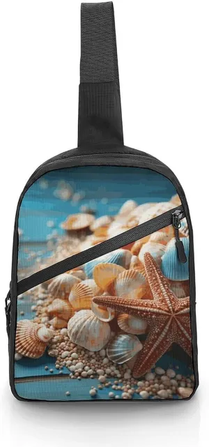 Folder Sling Bags Sea Shells And Starfish Chest Bag for Men Women Shoulder Bag for Travel Sport Chest Pack