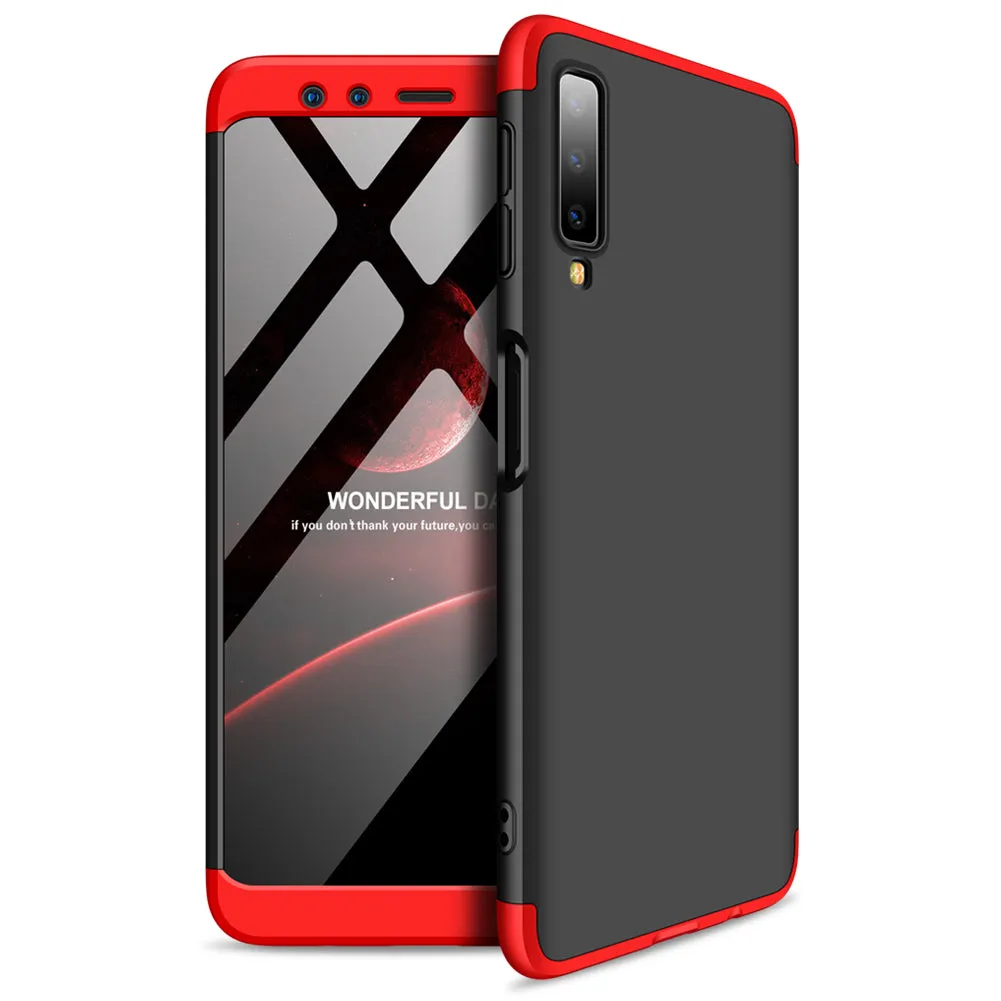 For Samsung A7 2018 3 in 1 360 Degree Non-slip Shockproof Full Protective Case red_Samsung A7 2018