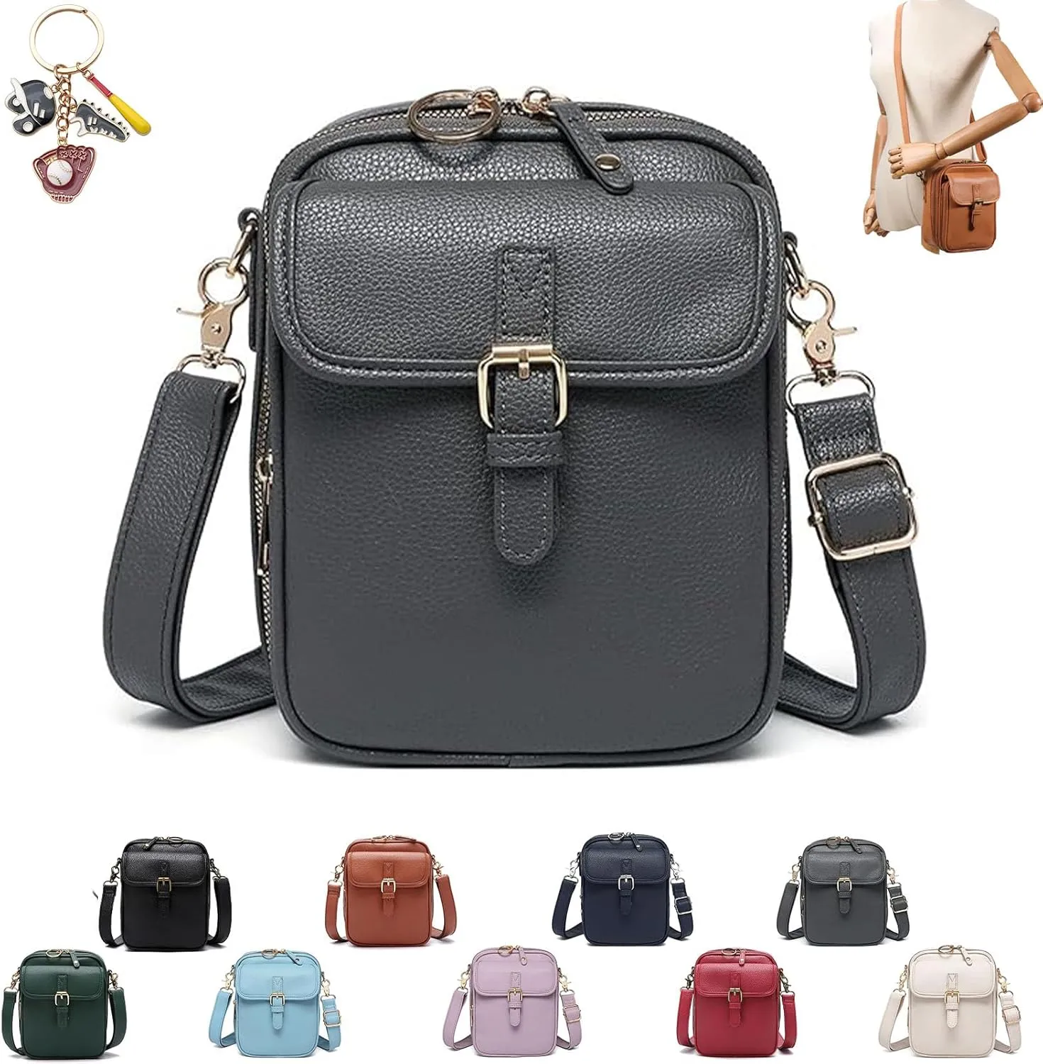 Forcipowerful Crossbody Leather Bag for Women, Adjustable Shoulder Strap, Multi-Slot Multifunctional Large Capacity Bags