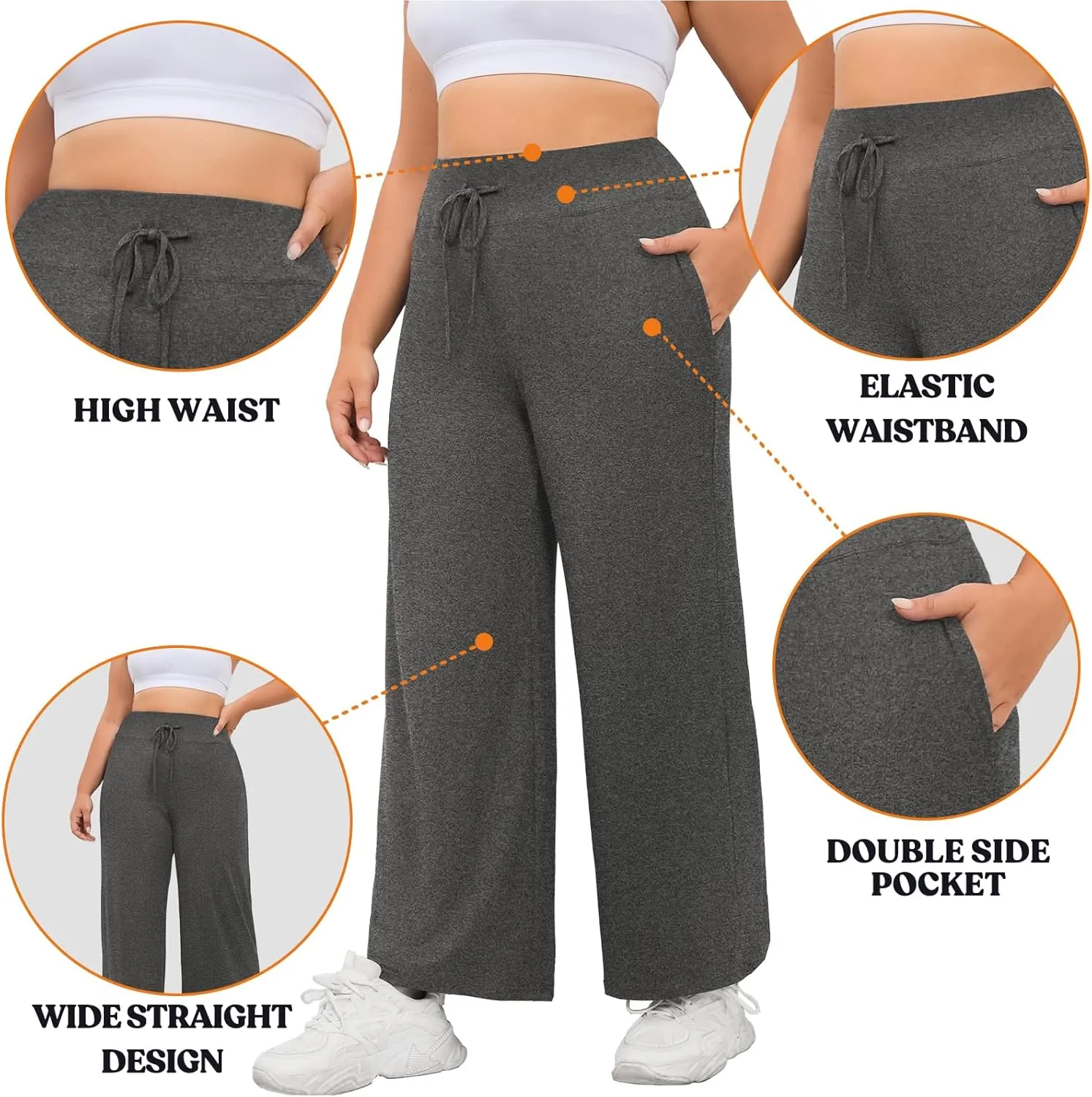 FOREYOND Plus Size Sweatpants for Women Wide Leg Yoga Pants Knit Workout Pants with Drawstring Pull-on Stretch Fabric
