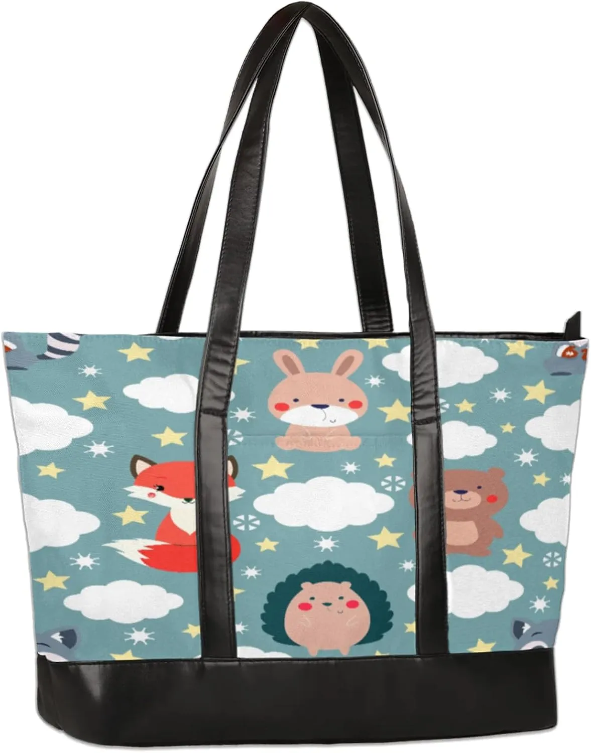Fox Prickly Clouds Stars Laptop Tote Bag for Women Lightweight Work Purse with Multiple Compartments Fits 13-15.6 Inch Laptop Tablet Shoulder Bag for Office Travel Daily Use