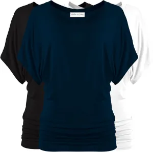 Free to Live 3 Pack Dolman Sleeve Tunic Dressy Business Casual Tops for Women Short Sleeve Shirts Work Outfits Travel Clothes