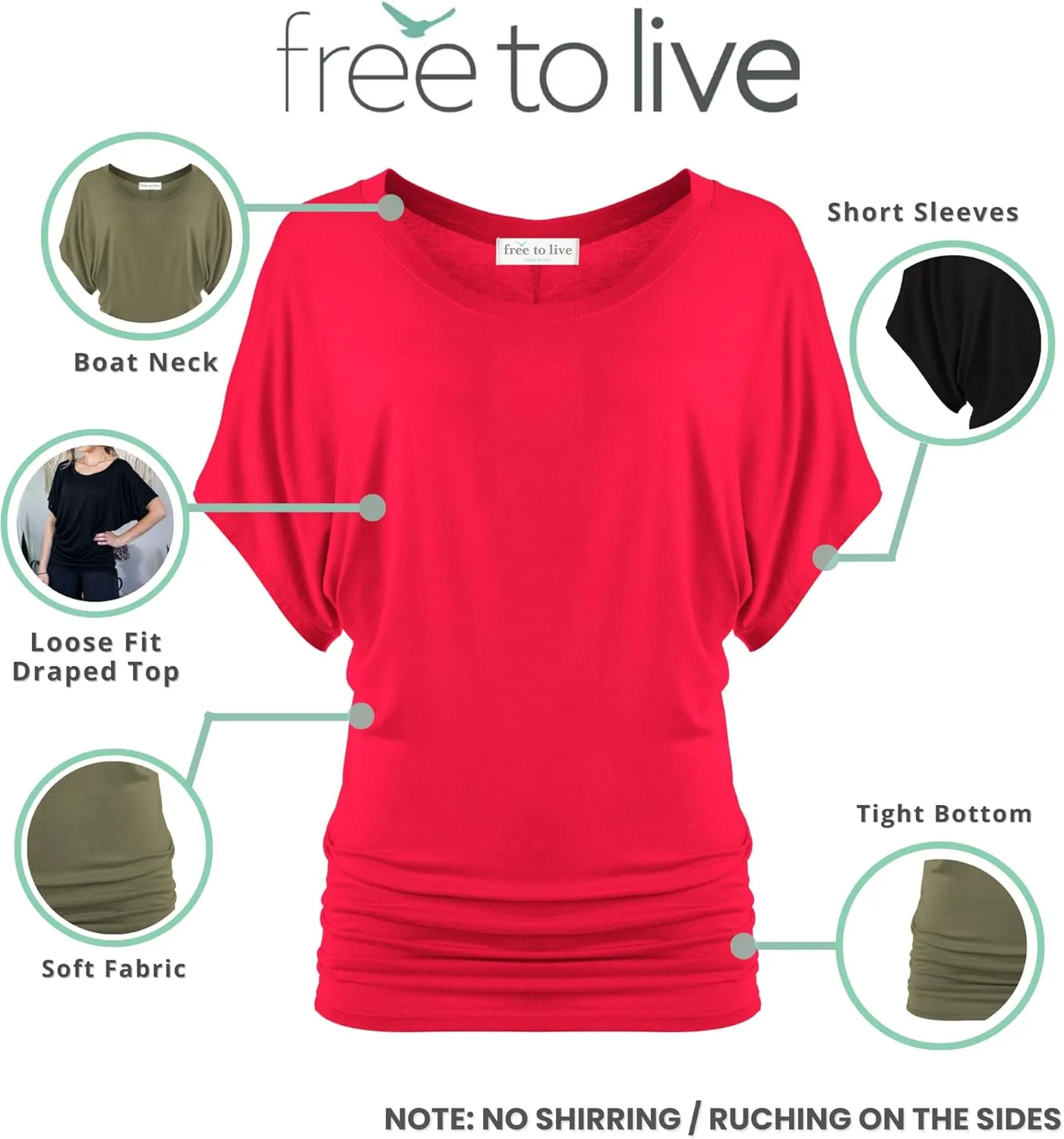 Free to Live 3 Pack Dolman Sleeve Tunic Dressy Business Casual Tops for Women Short Sleeve Shirts Work Outfits Travel Clothes