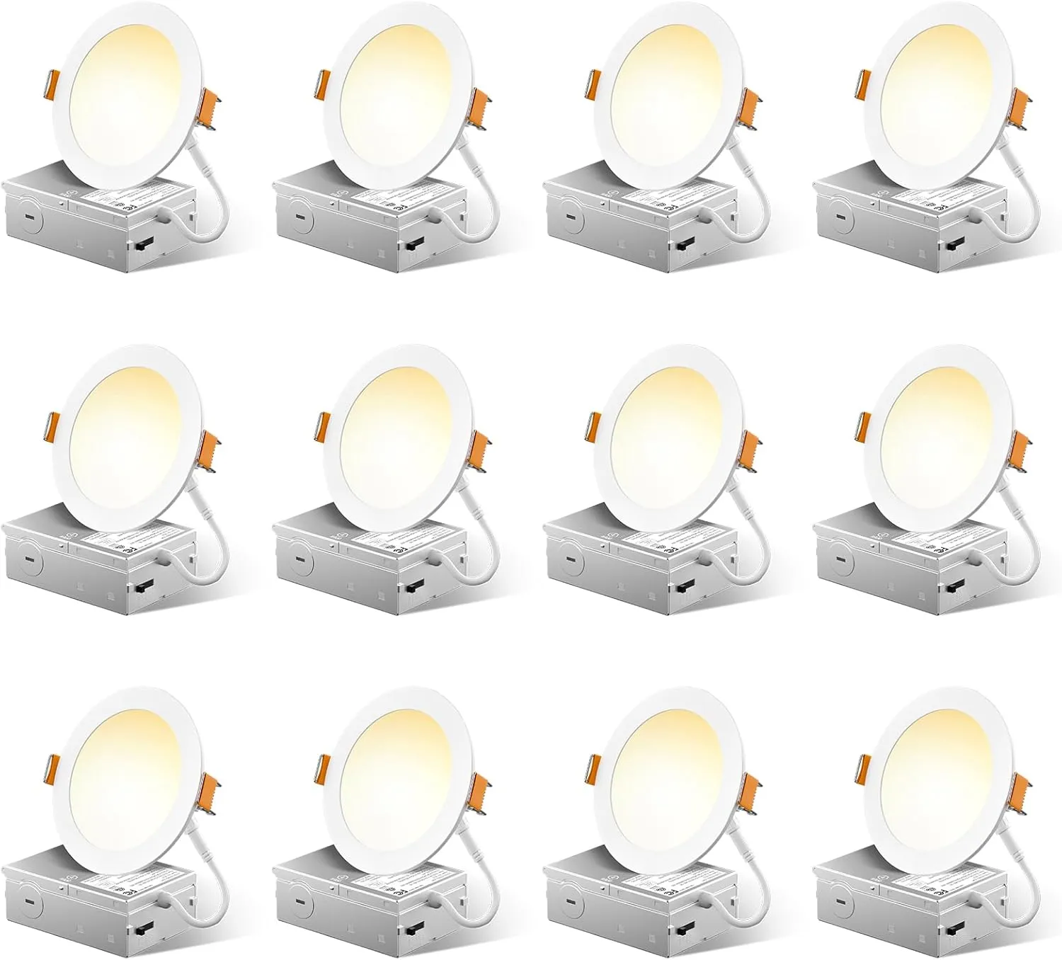 FREELICHT 12 Pack 4 Inch 5CCT Ultra-Thin LED Recessed Ceiling Light with Junction Box, 2700K/3000K/3500K/4000K/5000K Selectable, 700LM Brightness, Dimmable Canless Wafer Downlight, 10WEqv90W, ETL&FCC