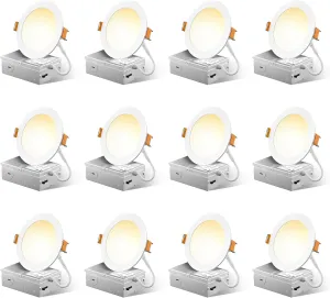 FREELICHT 12 Pack 4 Inch 5CCT Ultra-Thin LED Recessed Ceiling Light with Junction Box, 2700K/3000K/3500K/4000K/5000K Selectable, 700LM Brightness, Dimmable Canless Wafer Downlight, 10WEqv90W, ETL&FCC