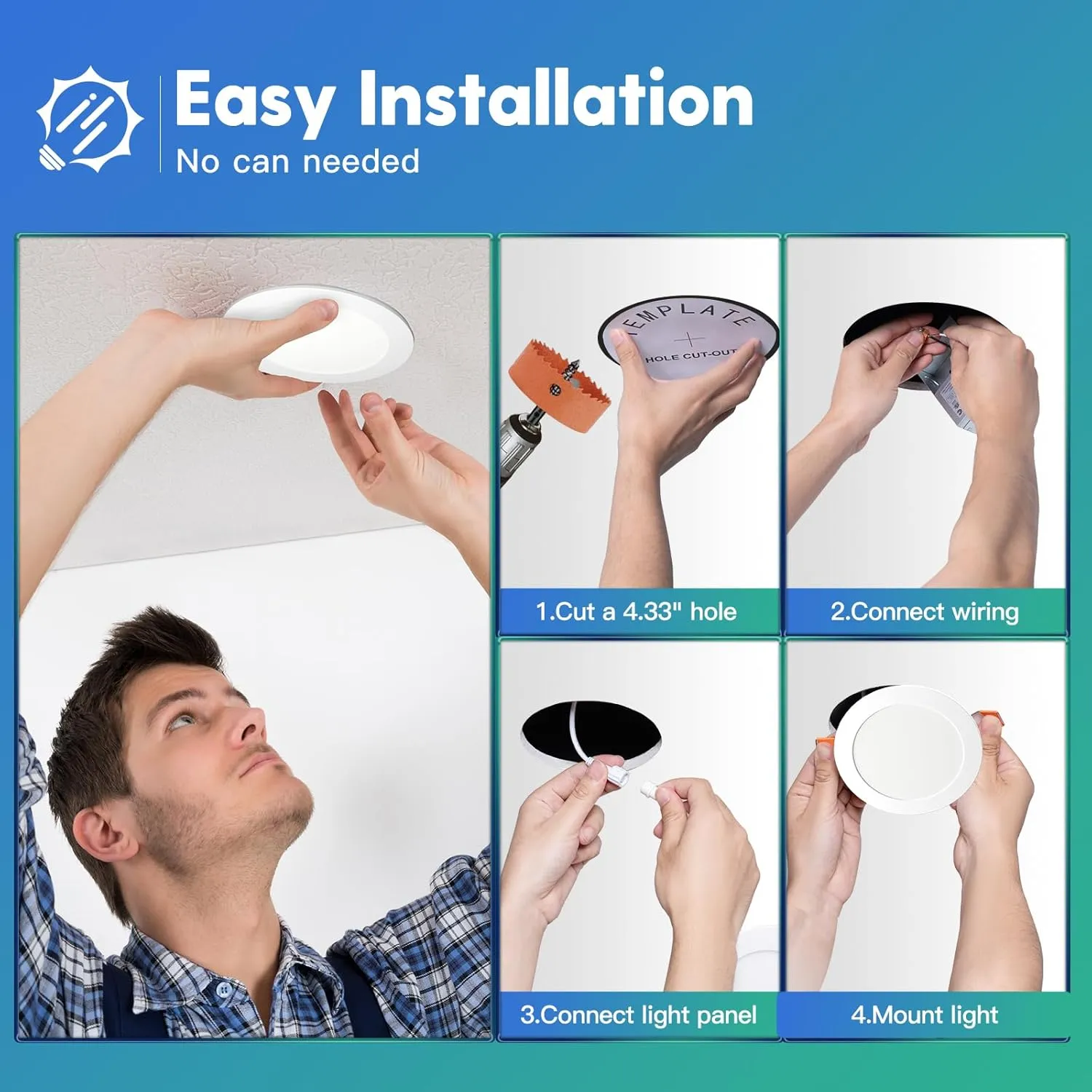 FREELICHT 12 Pack 4 Inch 5CCT Ultra-Thin LED Recessed Ceiling Light with Junction Box, 2700K/3000K/3500K/4000K/5000K Selectable, 700LM Brightness, Dimmable Canless Wafer Downlight, 10WEqv90W, ETL&FCC