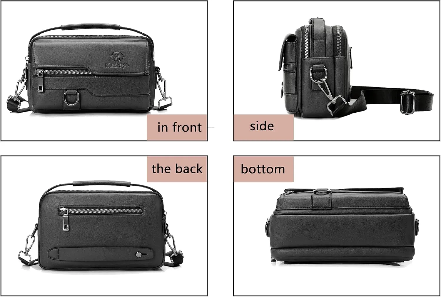 FSD. WG Small Leather Sling Shoulder Bag for Men, Messenger Pack, Black, One Size, 9 x 4 x6