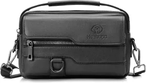 FSD. WG Small Leather Sling Shoulder Bag for Men, Messenger Pack, Black, One Size, 9 x 4 x6