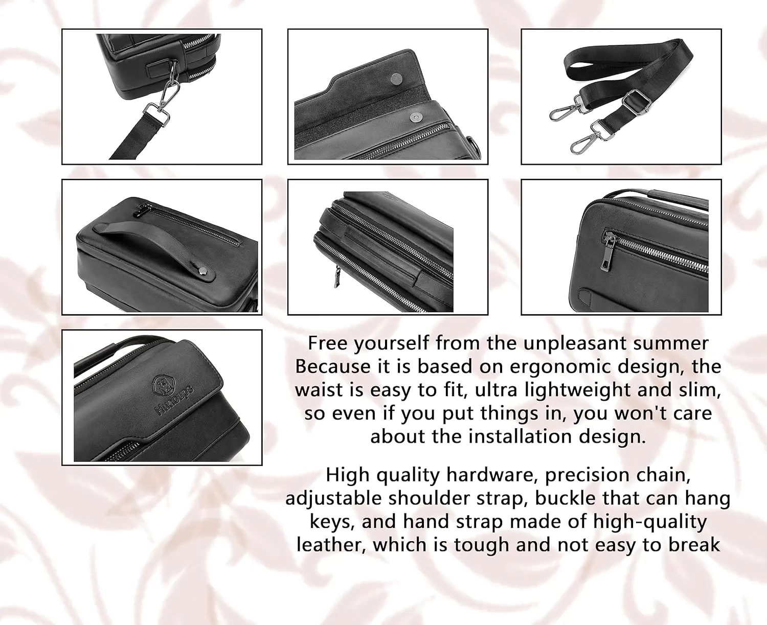 FSD. WG Small Leather Sling Shoulder Bag for Men, Messenger Pack, Black, One Size, 9 x 4 x6