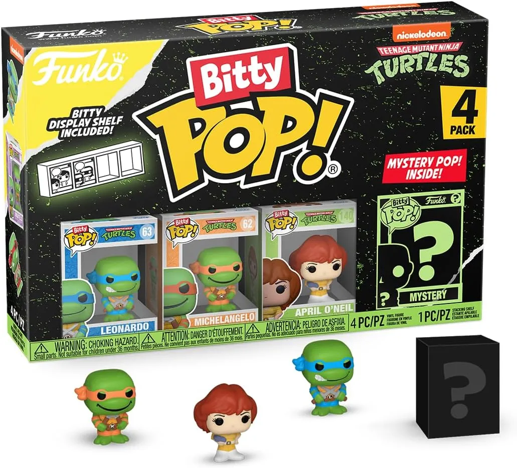 Funko Bitty POP! Teenage Mutant Ninja Turtles (TMNT) - Leonardo, 4-Pack - Leonardo, Michelangelo, April O’Neil and A Surprise Mystery Mini Figure - 0.9 Inch (2.2 Cm) Collectable - Gift Idea - TV Fans