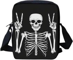 Funny Skeleton Women's Wallet Zip Small Crossbody Bag with Adjustable Strap Black Mini Messenger Bag Portable Travel Bag Cellphone Purses Bags