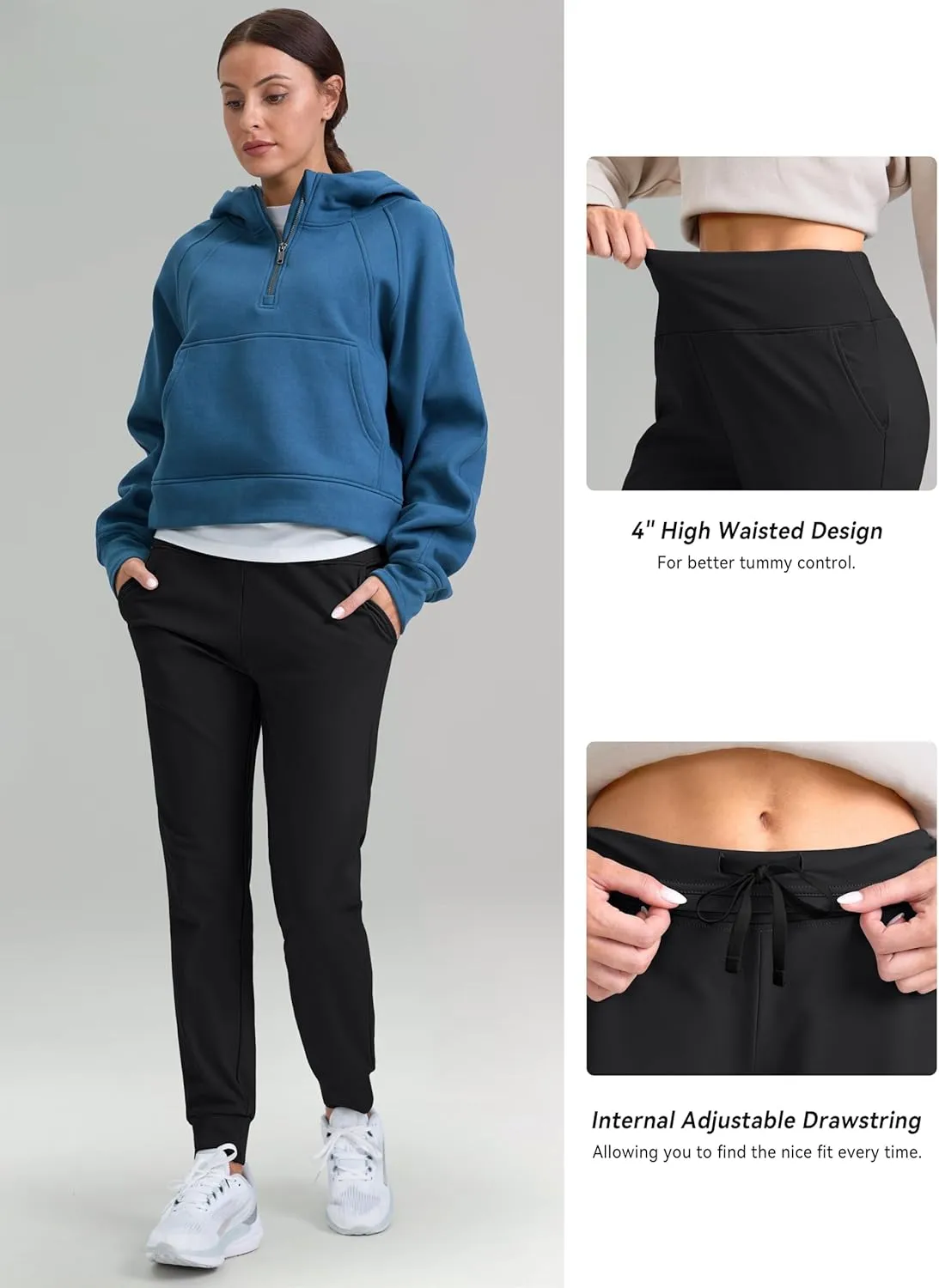 G Gradual Women's Fleece Lined Joggers High Waisted Water Resistant Thermal Hiking Pants Cold Weather Sweatpants with Pockets