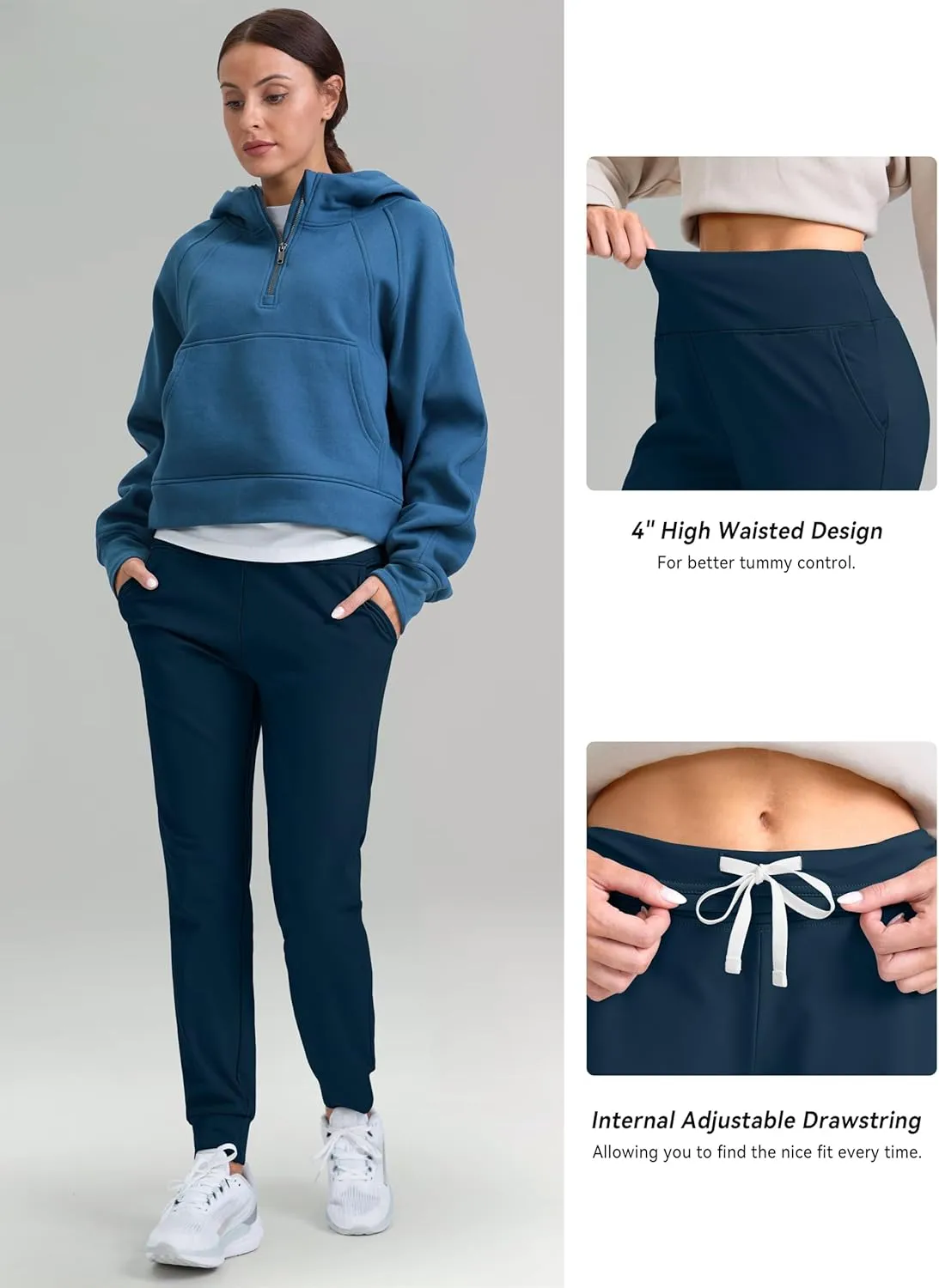 G Gradual Women's Fleece Lined Joggers High Waisted Water Resistant Thermal Hiking Pants Cold Weather Sweatpants with Pockets