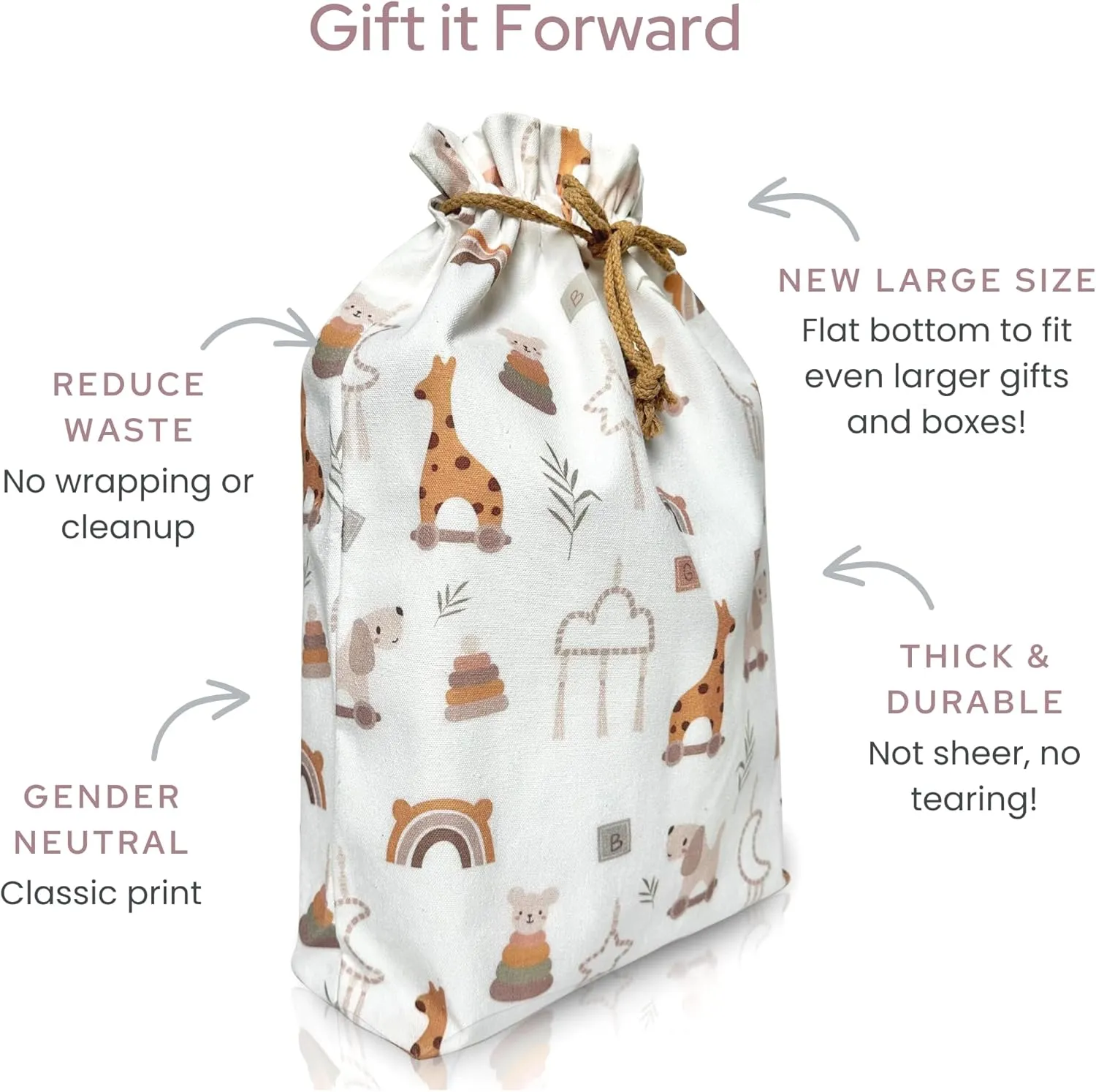 Gather & Knot Drawstring Gift Bags | Premium Canvas | 20" Large Gift Bags | Reusable Fabric Wrap for Baby Shower, Birthday, Gender Reveal, Neutral | Boho Toy Flat Bottom