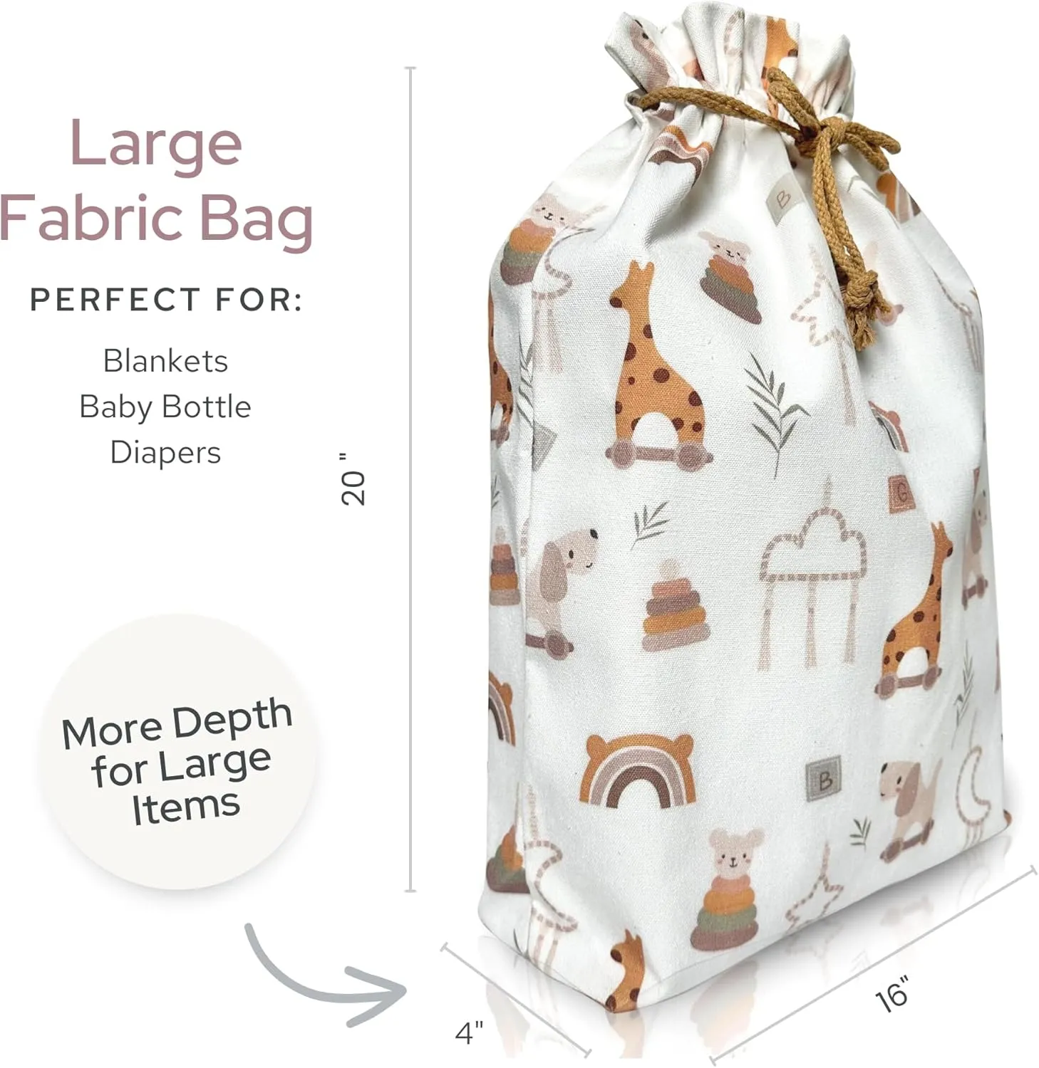 Gather & Knot Drawstring Gift Bags | Premium Canvas | 20" Large Gift Bags | Reusable Fabric Wrap for Baby Shower, Birthday, Gender Reveal, Neutral | Boho Toy Flat Bottom