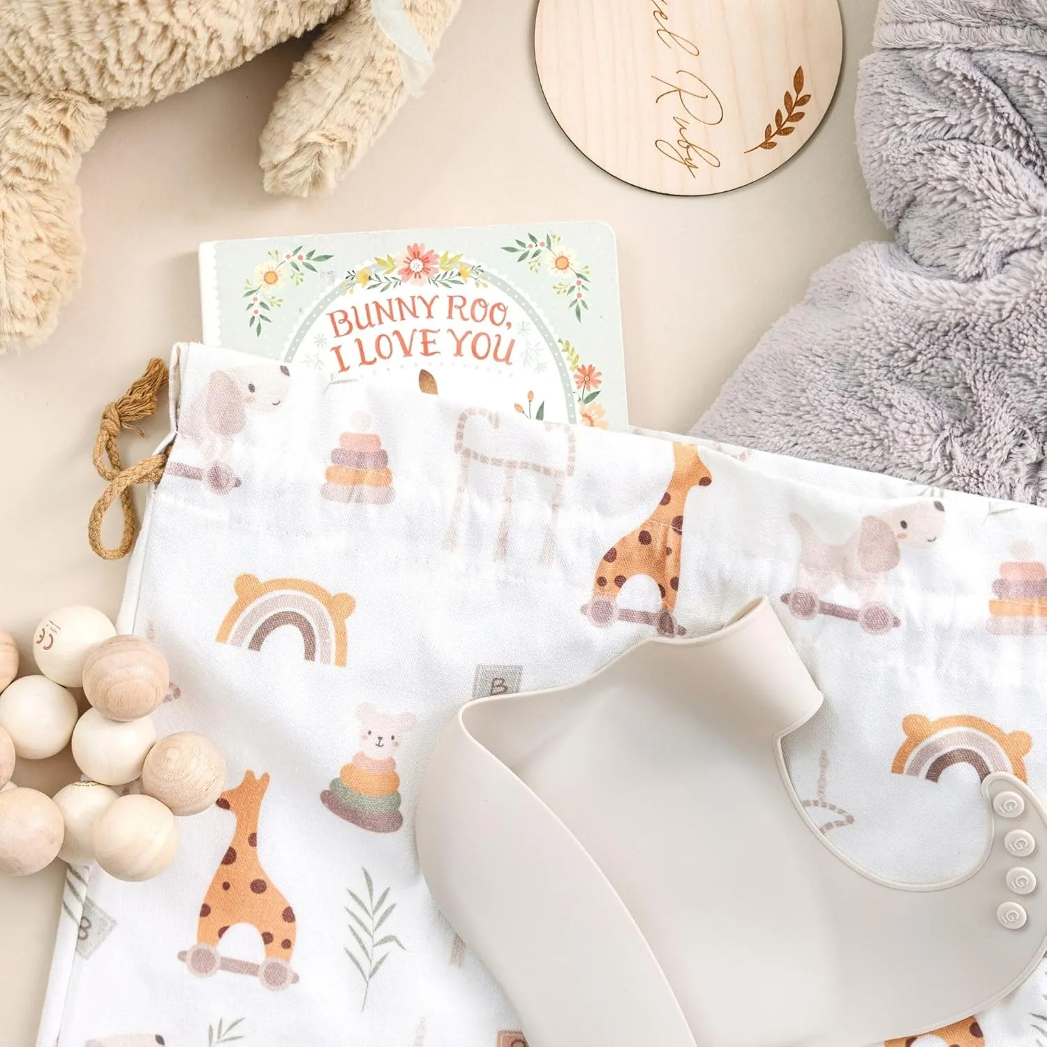 Gather & Knot Drawstring Gift Bags | Premium Canvas | 20" Large Gift Bags | Reusable Fabric Wrap for Baby Shower, Birthday, Gender Reveal, Neutral | Boho Toy Flat Bottom