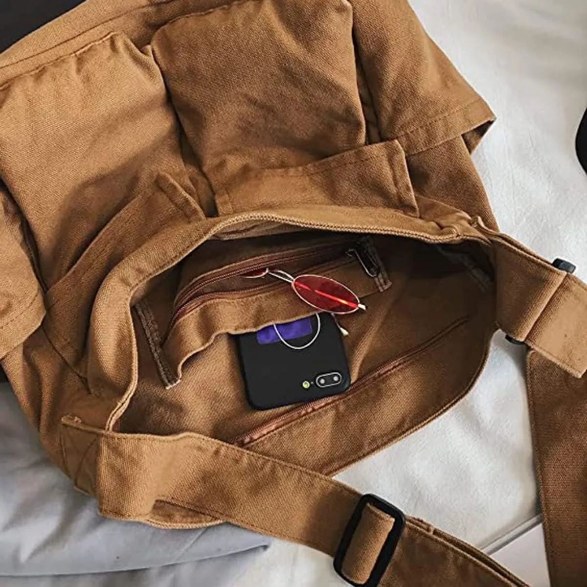 GAXOS Aesthetic Cute Messenger Bag for School Vintage Black Canvas Crossbody for Women Shoulder Laptop Bag